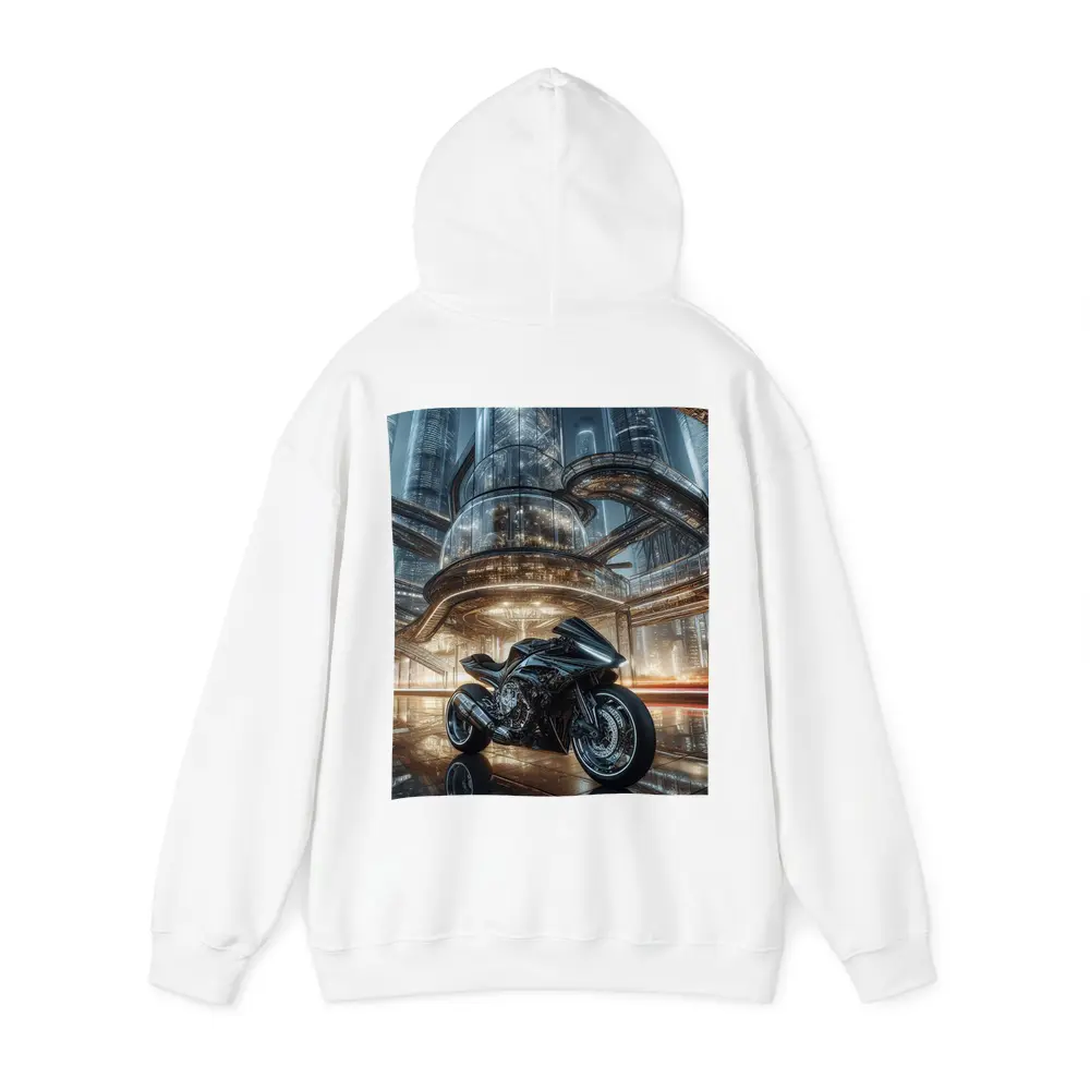 Black Sport Bike Futuristic City Background – Hoodies