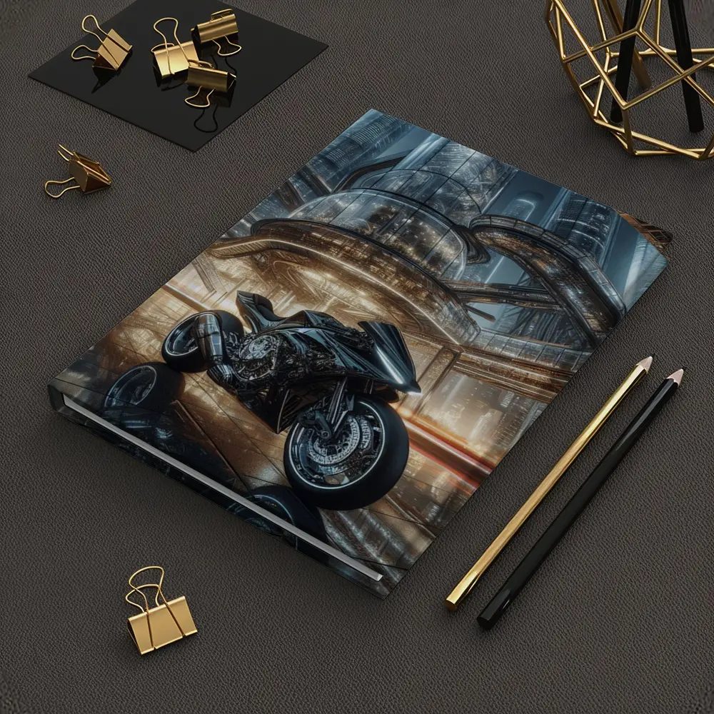 Black Sport Bike Futuristic City Background – Notebooks