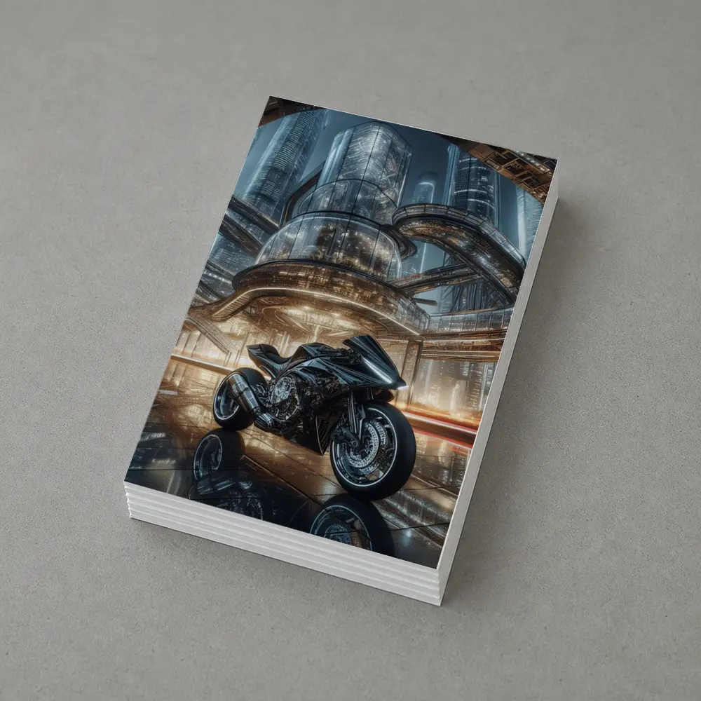 Black Sport Bike Futuristic City Background – Postcards