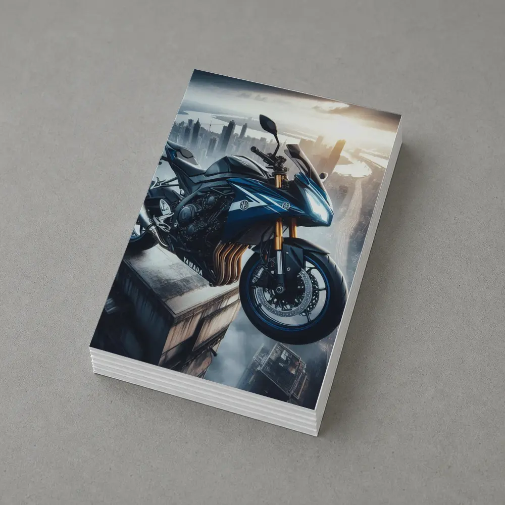 Yamaha Sport Bike Above Futuristic City Skyline – Postcards