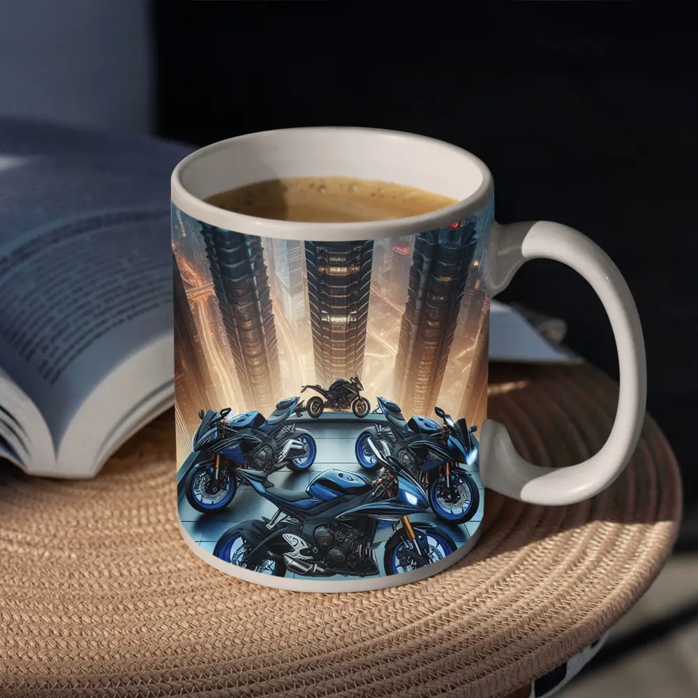 Sport Bikes Futuristic City Skyline Night – Mugs