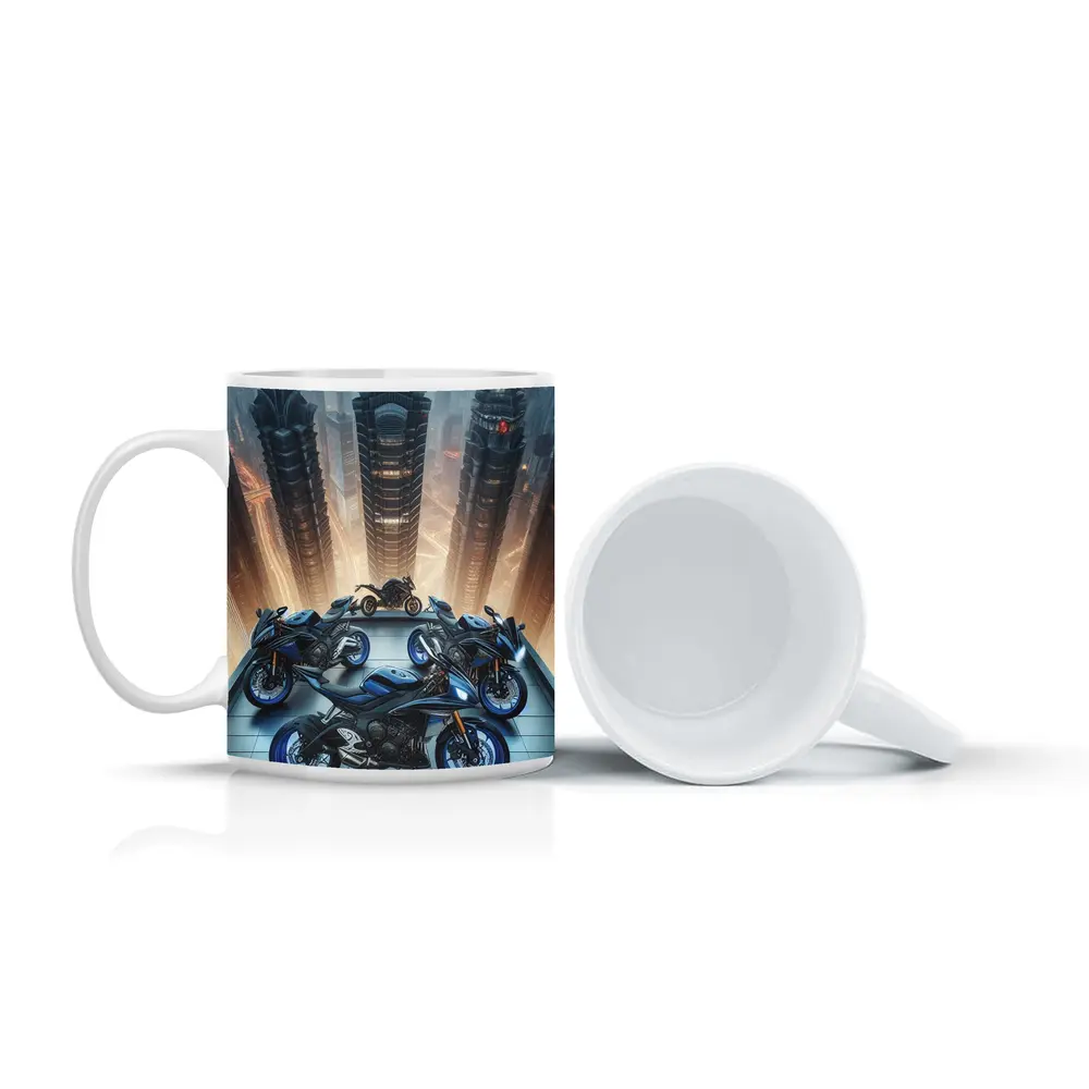 Sport Bikes Futuristic City Skyline Night – Mugs