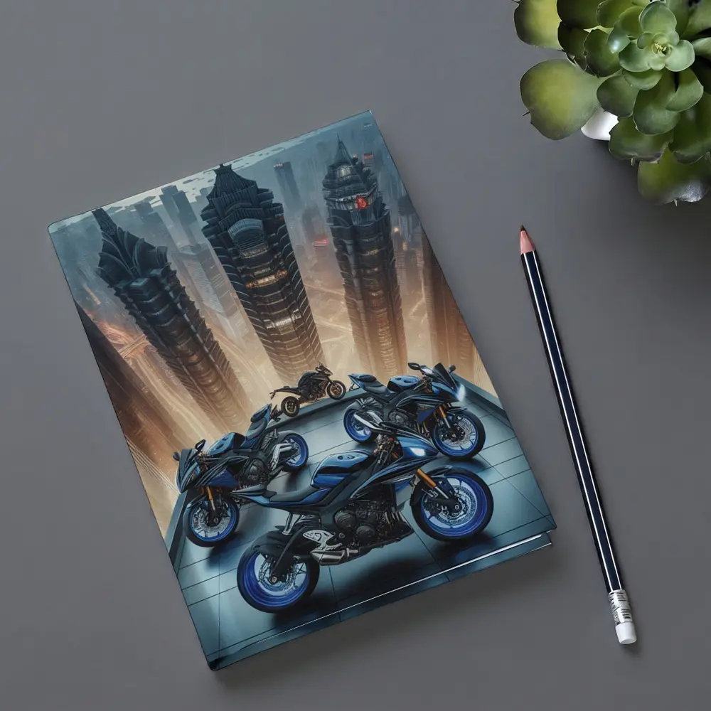 Sport Bikes Futuristic City Skyline Night – Notebooks