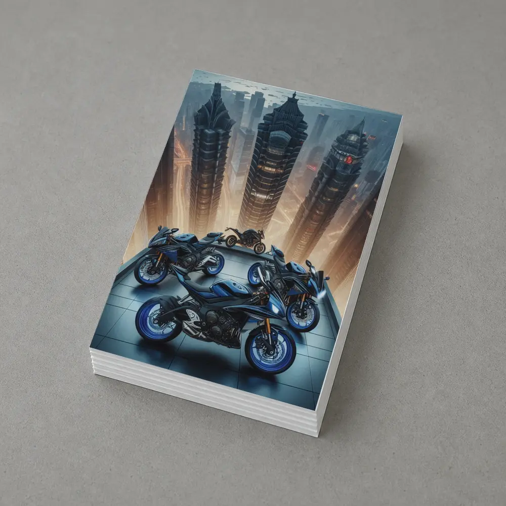 Sport Bikes Futuristic City Skyline Night – Postcards