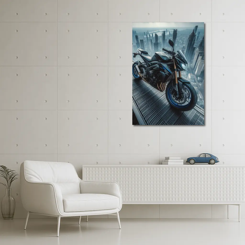 Yamaha Streetfighter Motorcycle Futuristic City Skyline – Wall Art