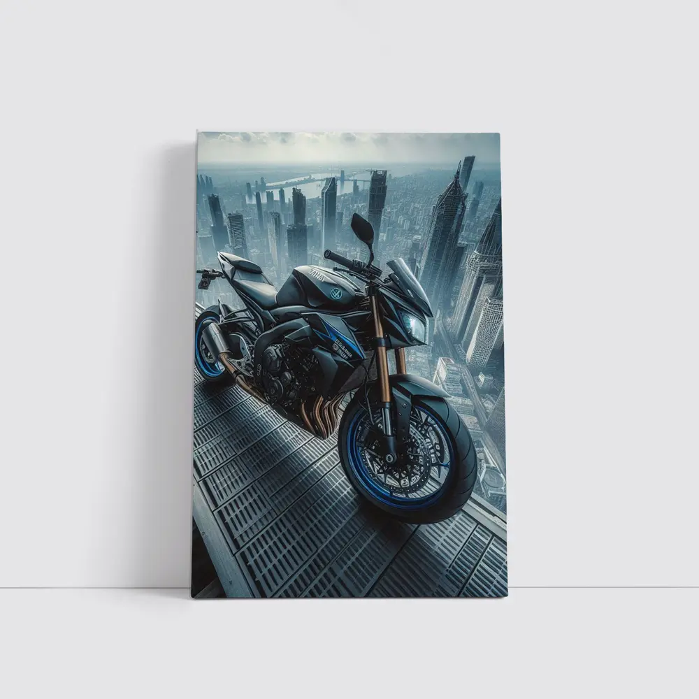 Yamaha Streetfighter Motorcycle Futuristic City Skyline – Wall Art