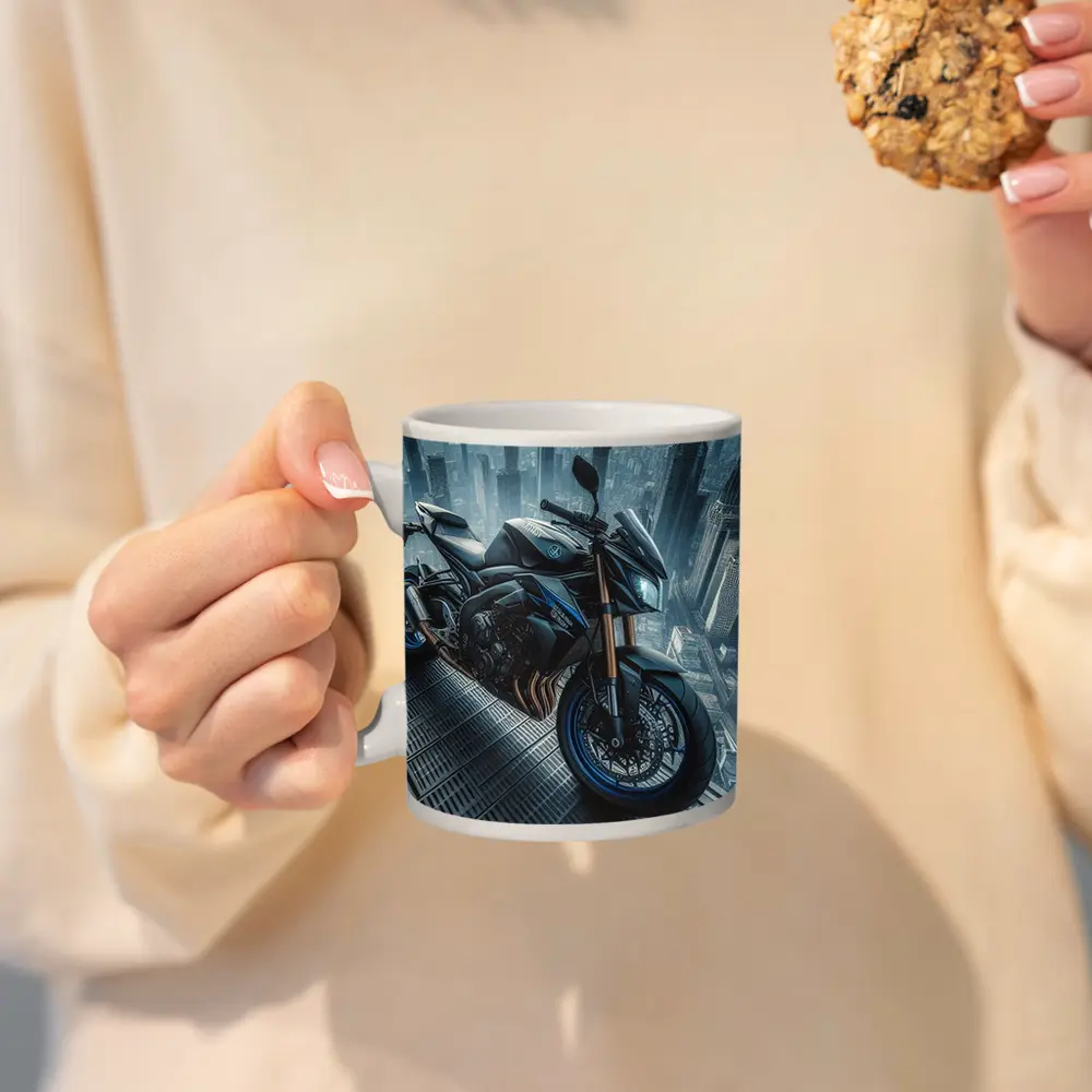 Yamaha Streetfighter Motorcycle Futuristic City Skyline – Mugs