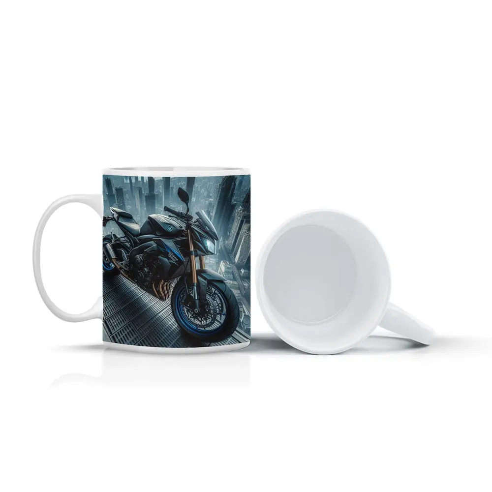 Yamaha Streetfighter Motorcycle Futuristic City Skyline – Mugs