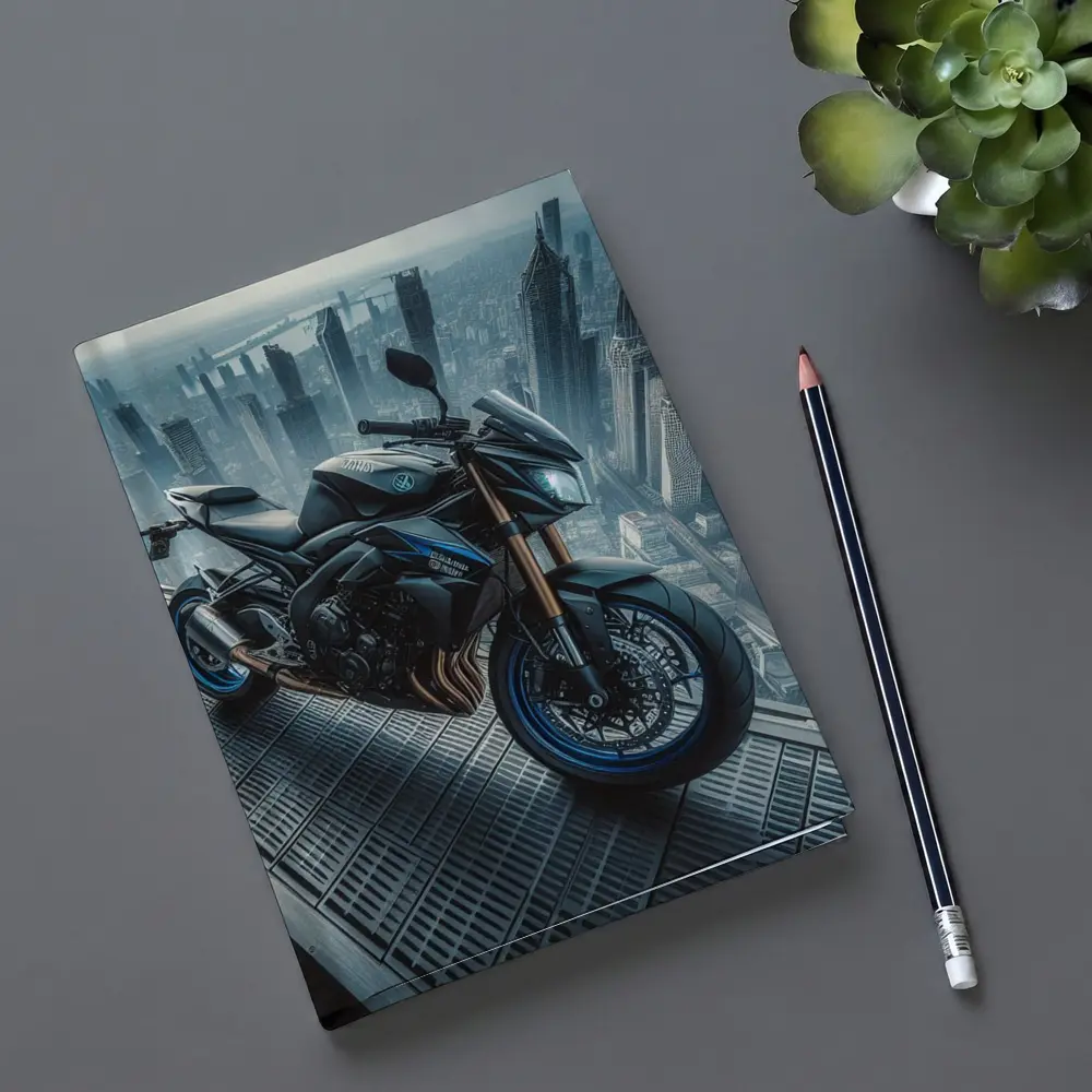 Yamaha Streetfighter Motorcycle Futuristic City Skyline – Notebooks