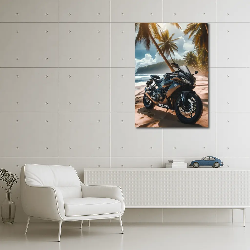 Yamaha Sport Bike Tropical Beach Palm Trees – Wall Art
