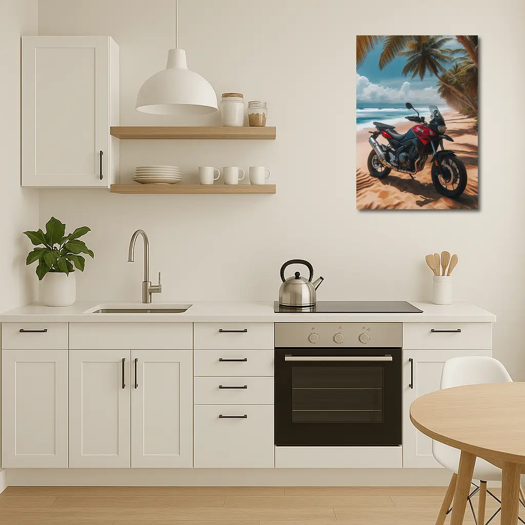 Yamaha Adventure Motorcycle Tropical Beach Scene – Wall Art