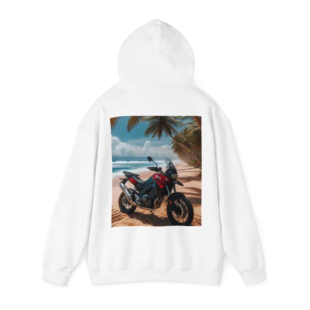 Yamaha Adventure Motorcycle Tropical Beach Scene – Hoodies