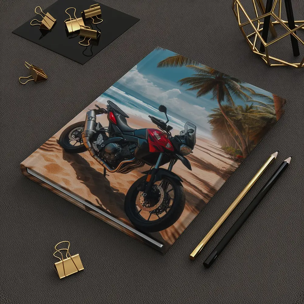 Yamaha Adventure Motorcycle Tropical Beach Scene – Notebooks
