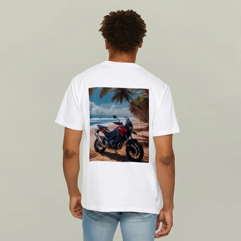 Yamaha Adventure Motorcycle Tropical Beach Scene – T-Shirts