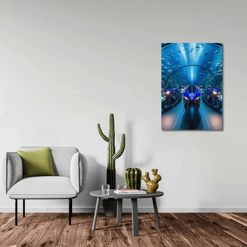 Yamaha R1 Superbikes Inside Aquarium Tunnel – Wall Art