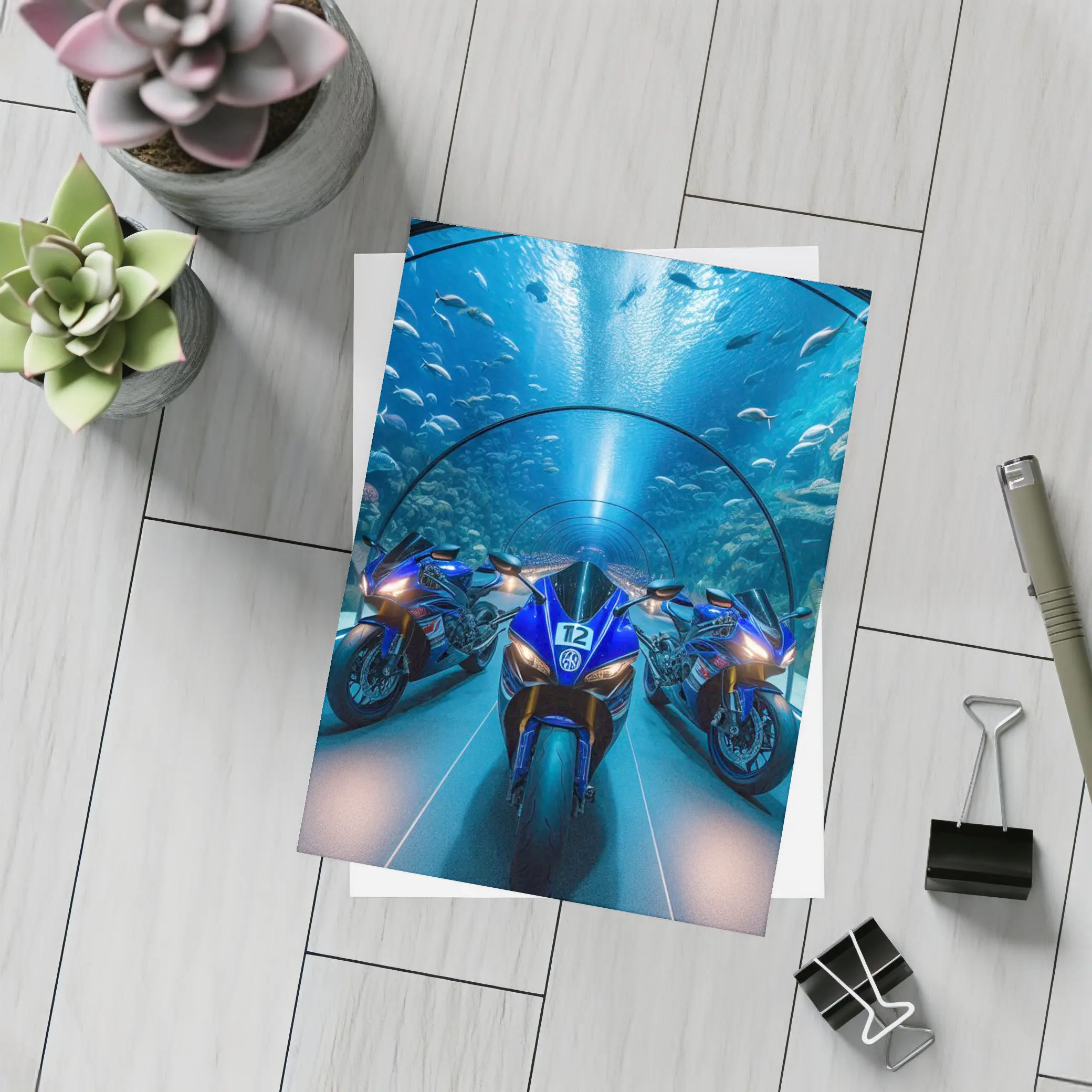 Yamaha R1 Superbikes Inside Aquarium Tunnel – Postcards