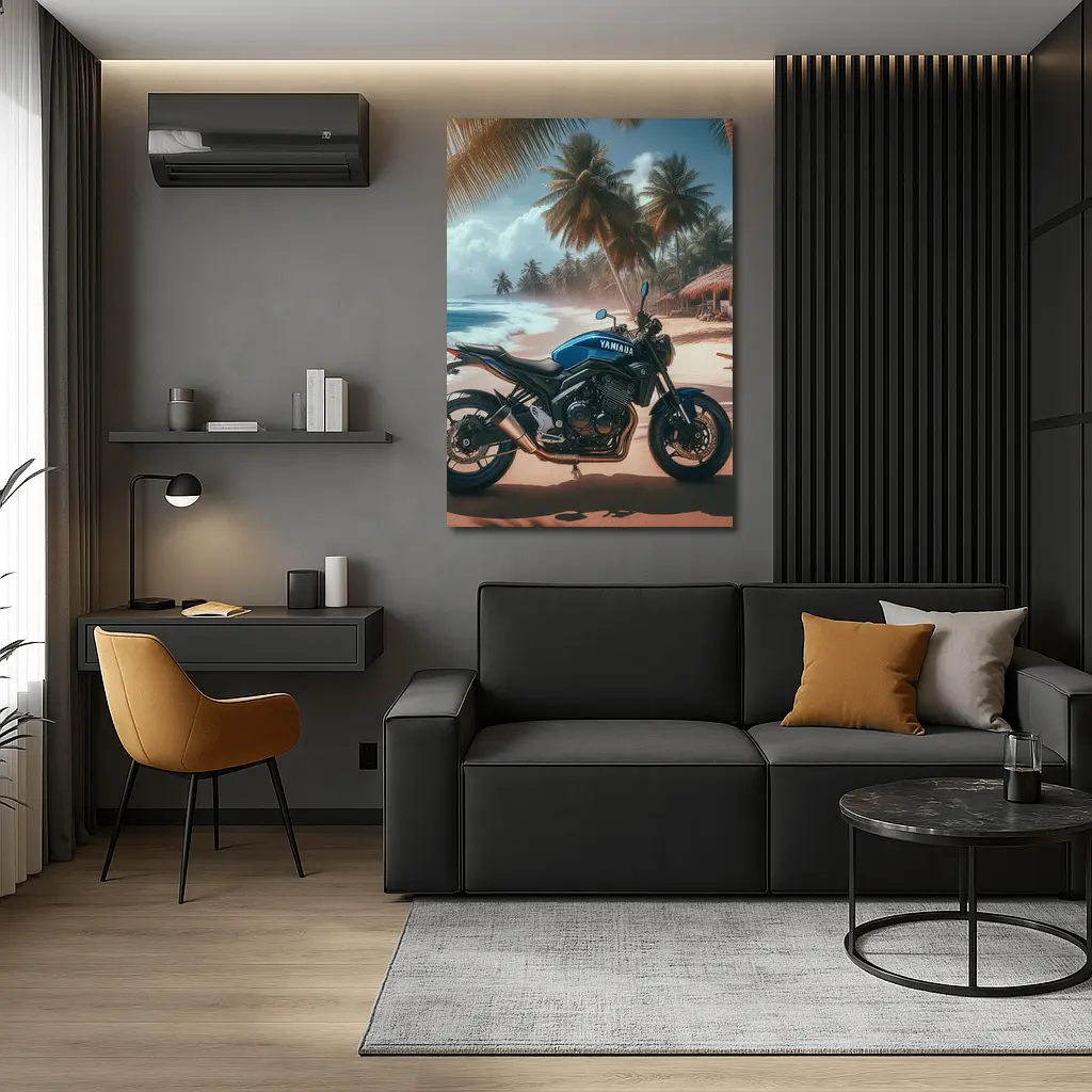 Yamaha Motorcycle Parked On Tropical Beach – Wall Art