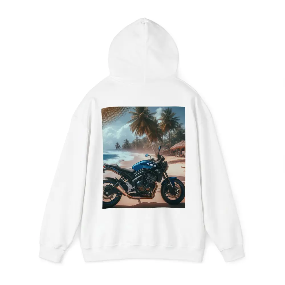 Yamaha Motorcycle Parked On Tropical Beach – Hoodies
