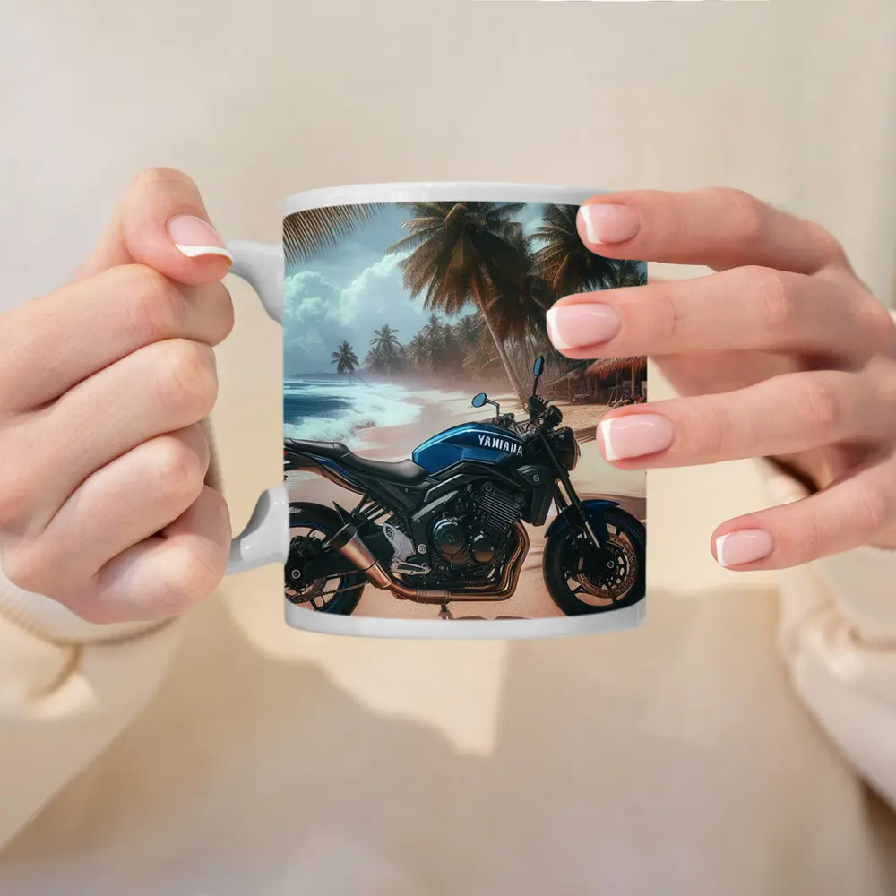 Yamaha Motorcycle Parked On Tropical Beach – Mugs