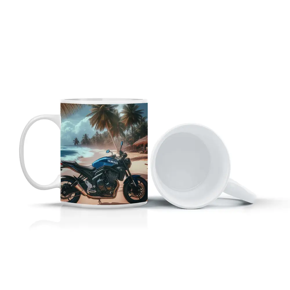 Yamaha Motorcycle Parked On Tropical Beach – Mugs