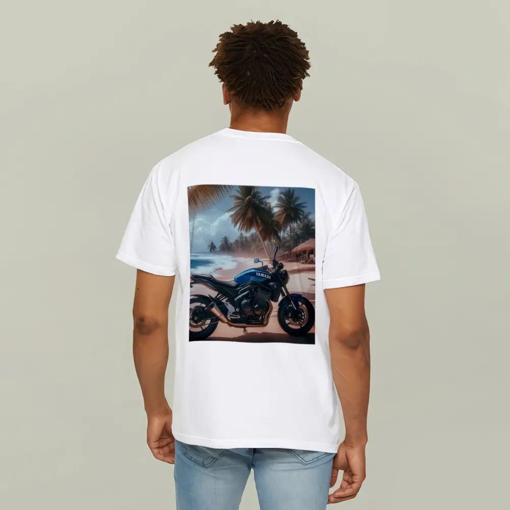 Yamaha Motorcycle Parked On Tropical Beach – T-Shirts