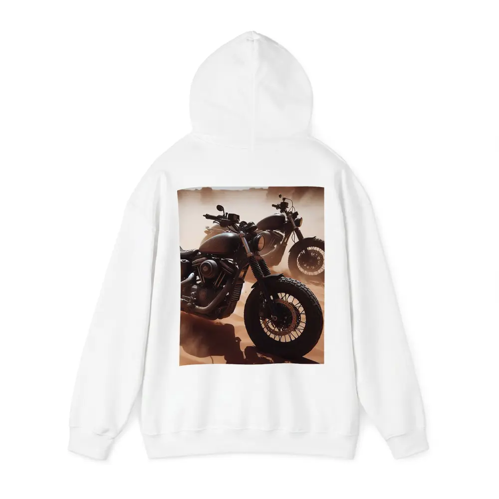 Dark Motorcycles Parked On Desert Sand – Hoodies