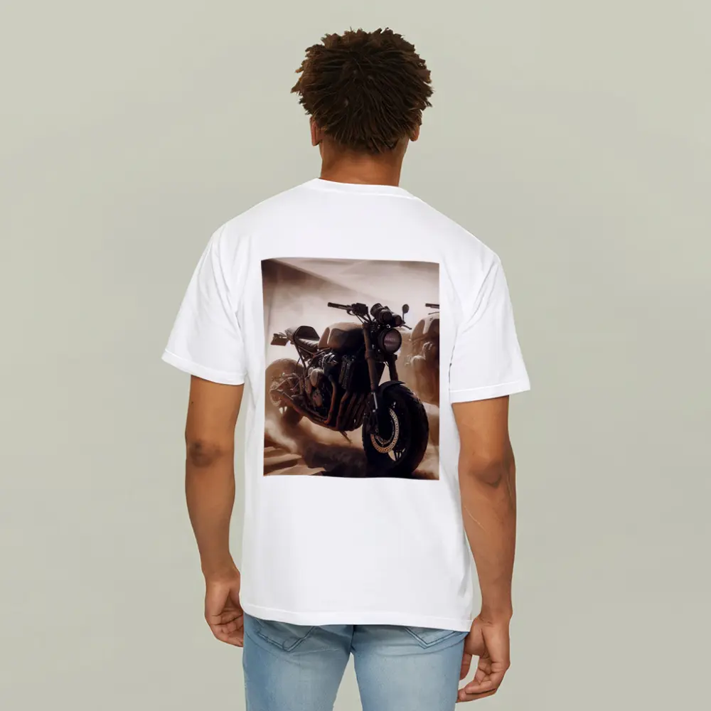 Cafe Racer Motorcycle Riding Through Desert Dunes – T-Shirts