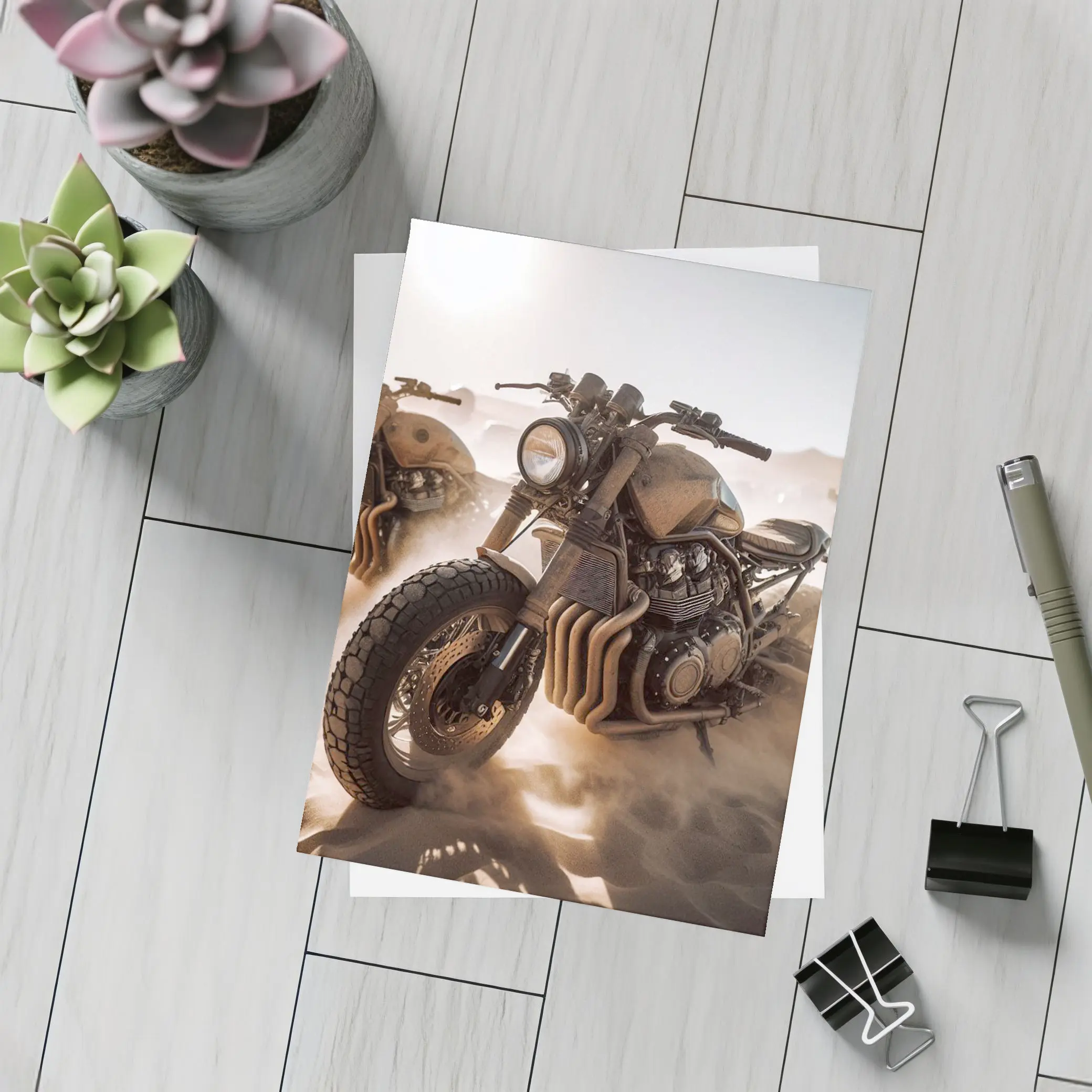 Desert Scrambler Motorcycle Sand Dunes Art – Postcards