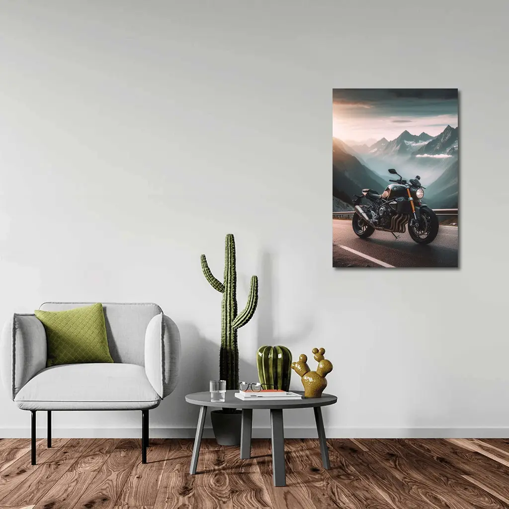 Naked Streetfighter Motorcycle Mountain Road Sunset – Wall Art