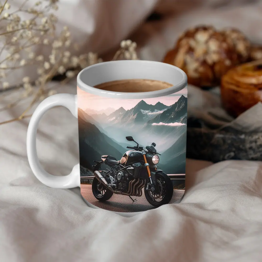Naked Streetfighter Motorcycle Mountain Road Sunset – Mugs