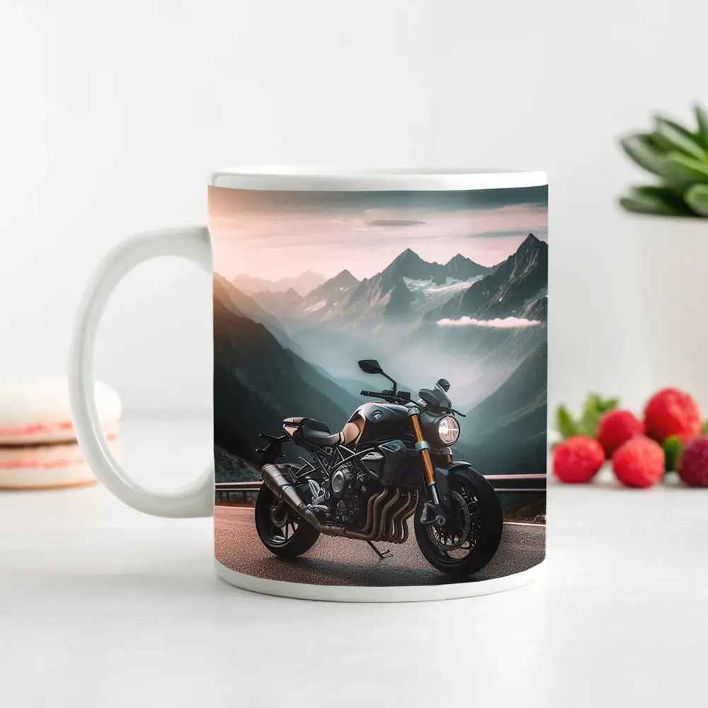 Naked Streetfighter Motorcycle Mountain Road Sunset – Mugs