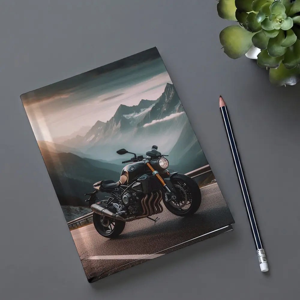 Naked Streetfighter Motorcycle Mountain Road Sunset – Notebooks
