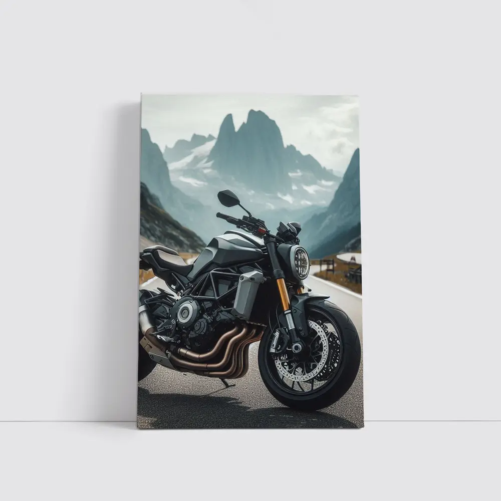 Ducati Monster White Streetfighter on Alpine Mountain Road – Wall Art