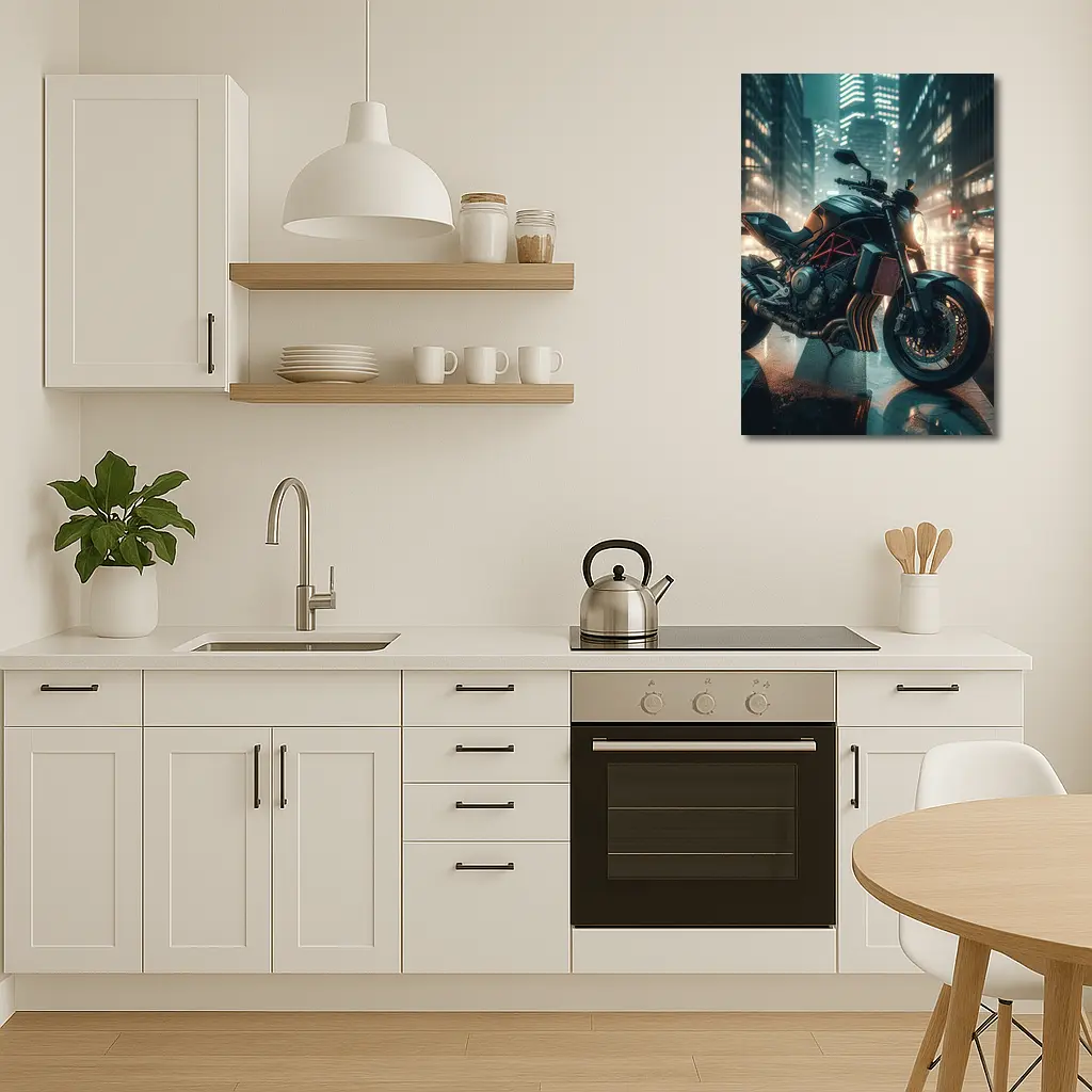 Dark Naked Bike Motorcycle Rainy City Night – Wall Art