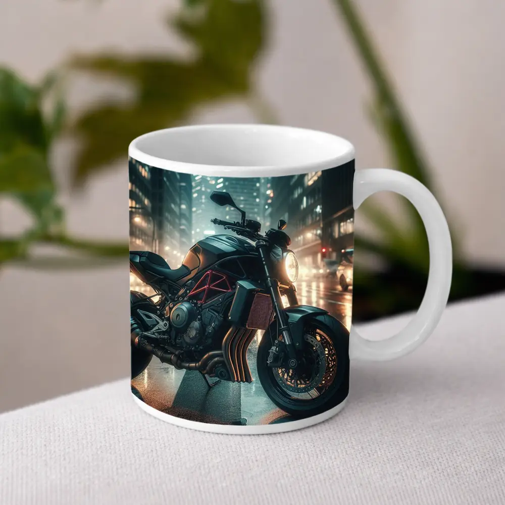 Dark Naked Bike Motorcycle Rainy City Night – Mugs