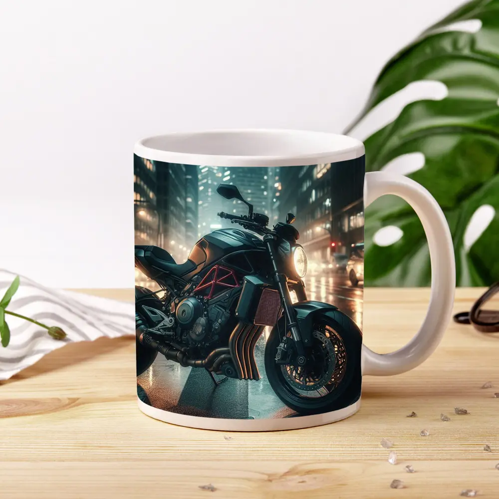 Dark Naked Bike Motorcycle Rainy City Night – Mugs