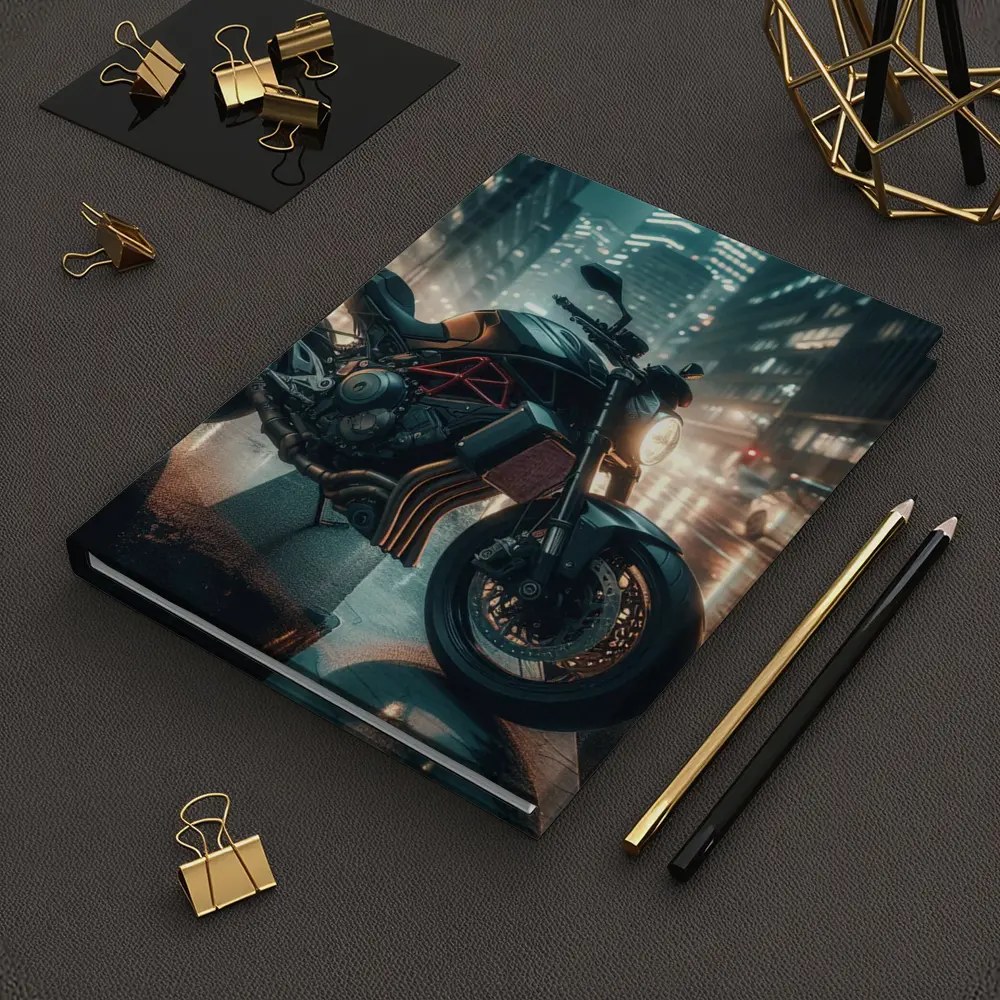 Dark Naked Bike Motorcycle Rainy City Night – Notebooks