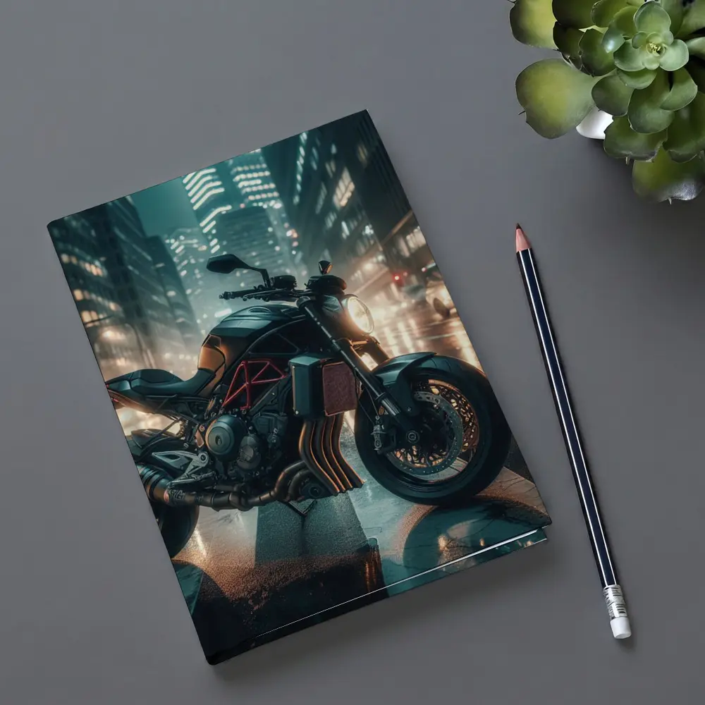 Dark Naked Bike Motorcycle Rainy City Night – Notebooks