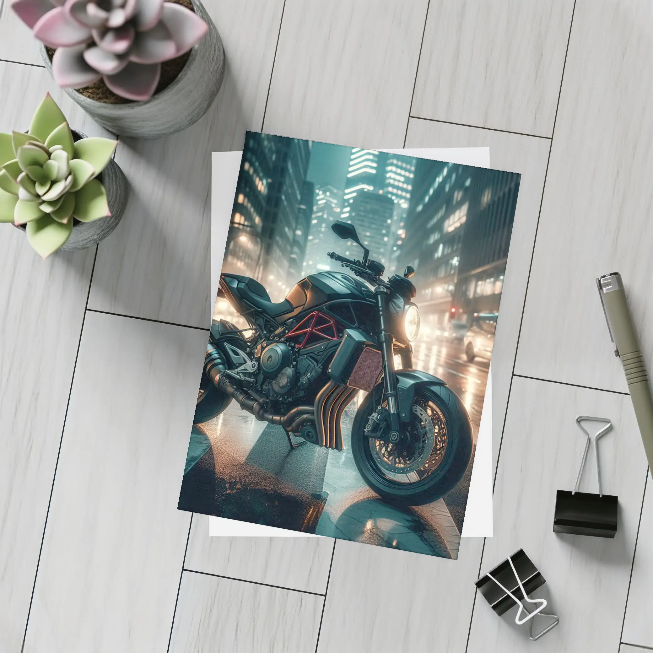 Dark Naked Bike Motorcycle Rainy City Night – Postcards