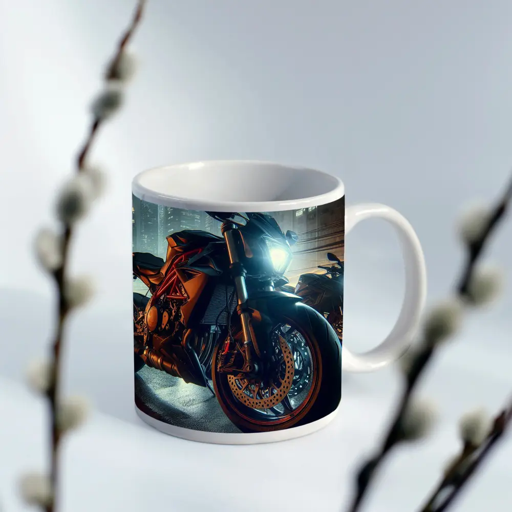 Orange KTM Naked Bike Rainy City Night – Mugs