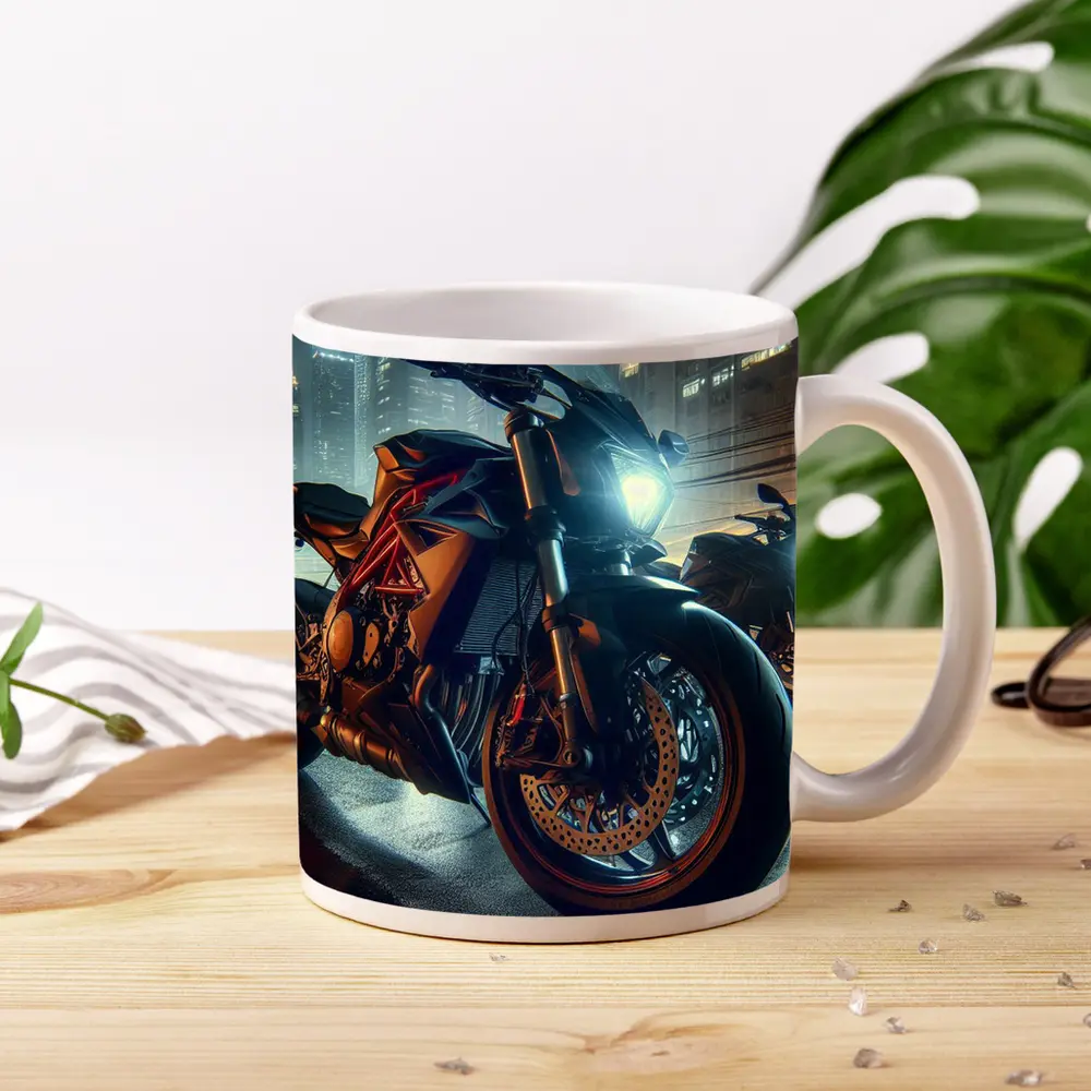 Orange KTM Naked Bike Rainy City Night – Mugs