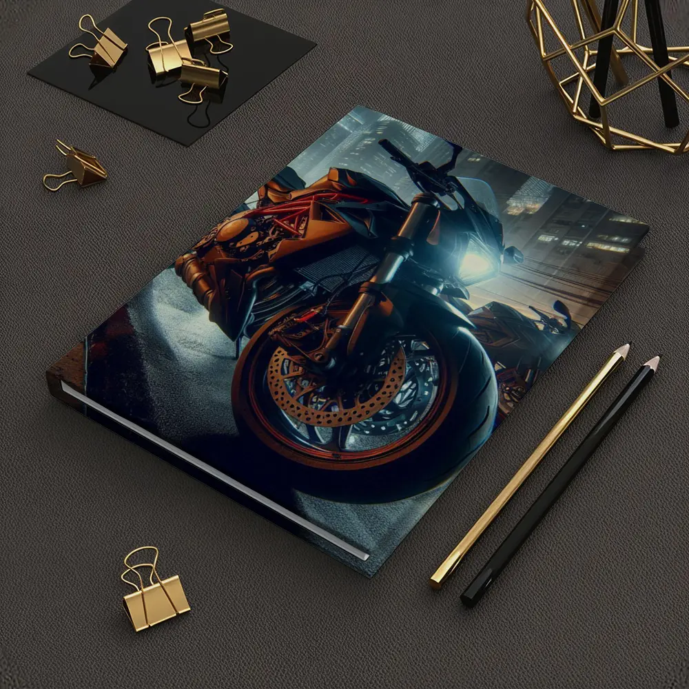 Orange KTM Naked Bike Rainy City Night – Notebooks