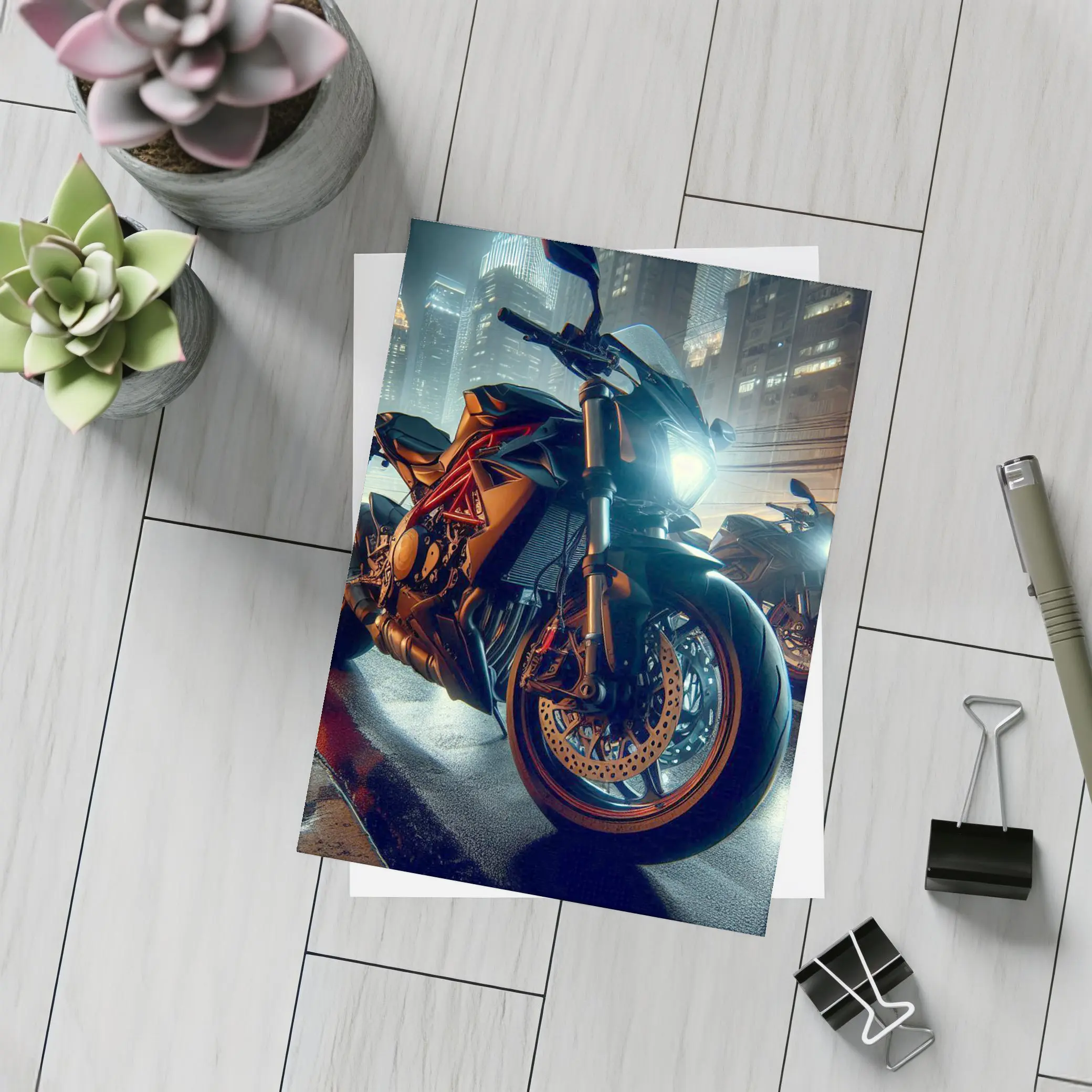 Orange KTM Naked Bike Rainy City Night – Postcards