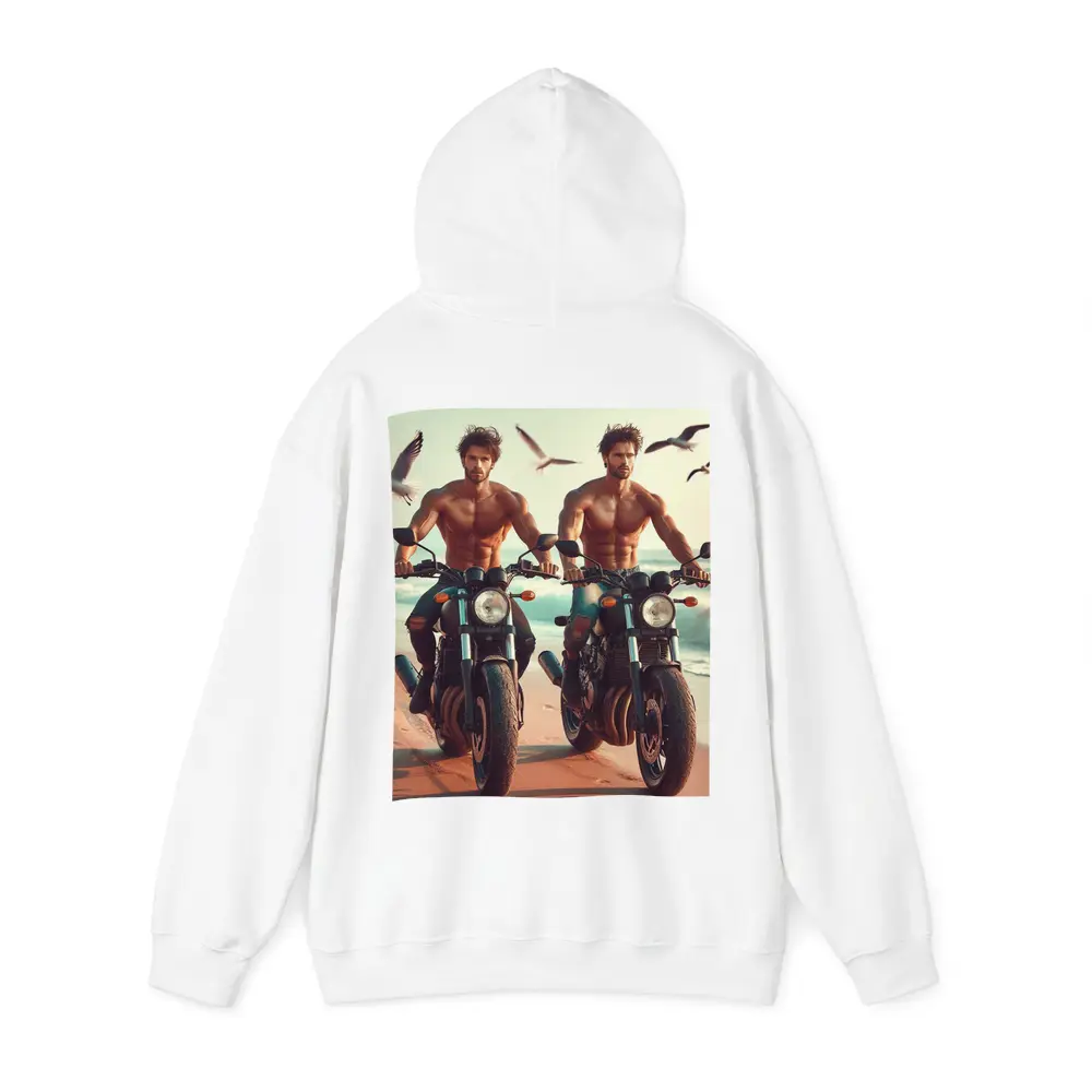 Shirtless Men Riding Motorcycles Beach Seagulls – Hoodies