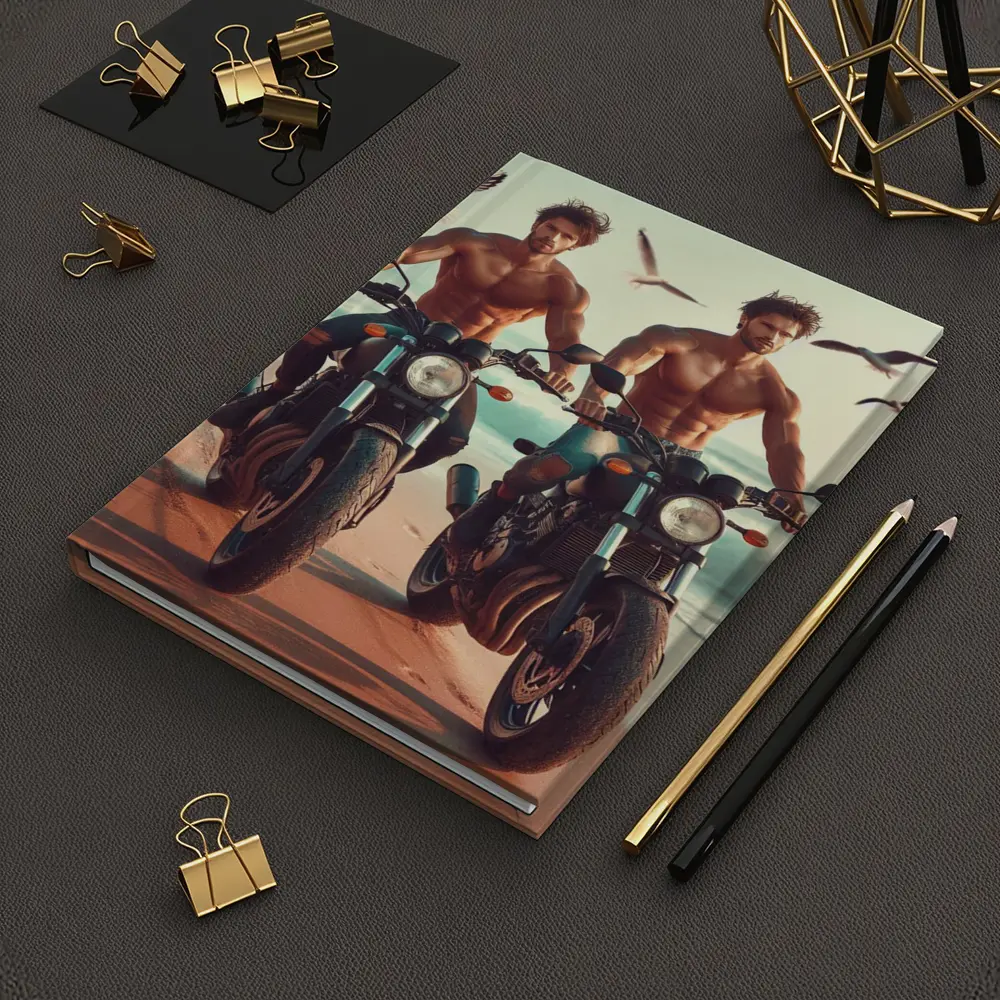 Shirtless Men Riding Motorcycles Beach Seagulls – Notebooks
