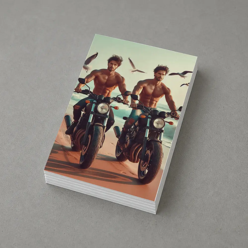 Shirtless Men Riding Motorcycles Beach Seagulls – Postcards