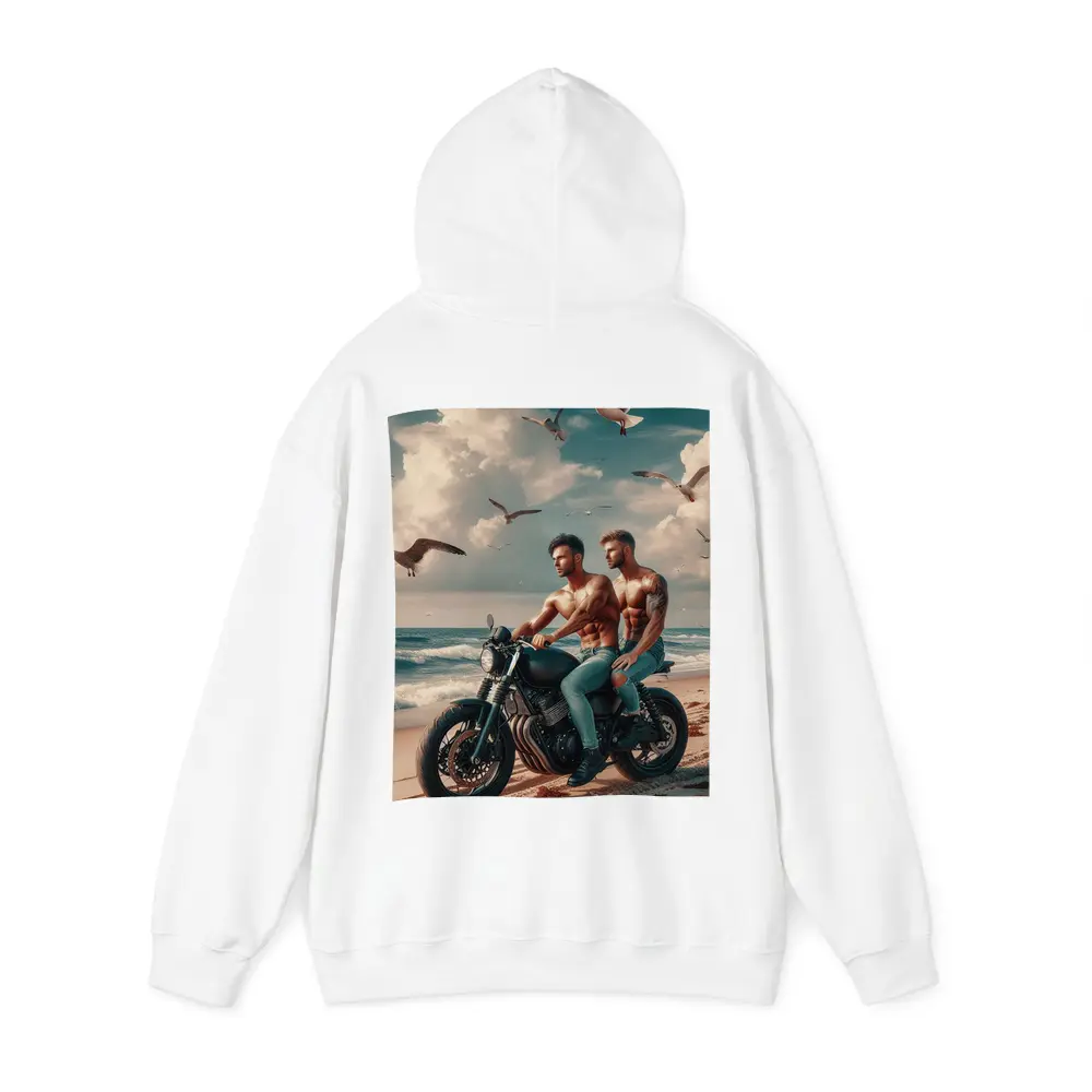 Two Men Cafe Racer Motorcycle Beach Scene – Hoodies