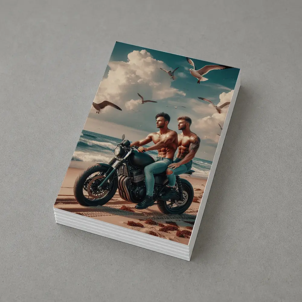Two Men Cafe Racer Motorcycle Beach Scene – Postcards