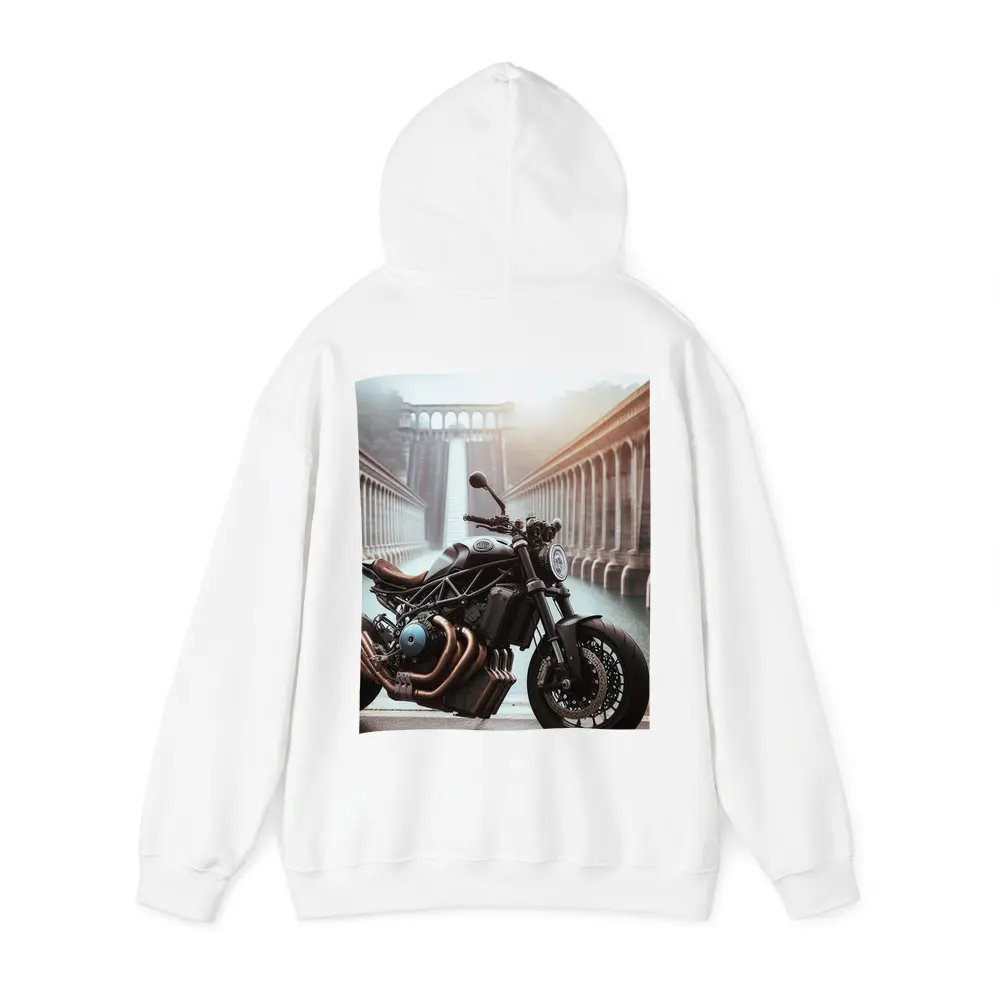 Dark Naked Streetfighter Motorcycle Near Concrete Dam – Hoodies