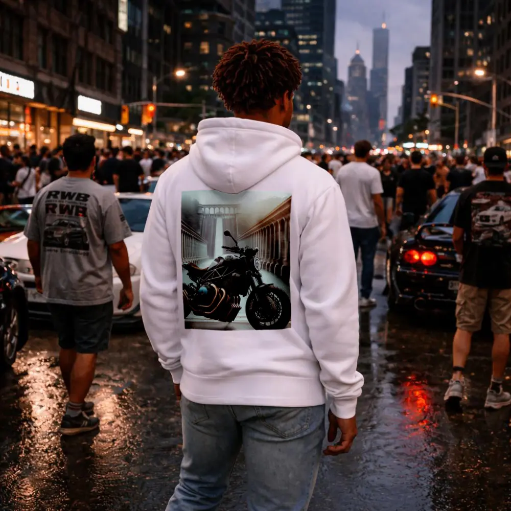 Dark Naked Streetfighter Motorcycle Near Concrete Dam – Hoodies